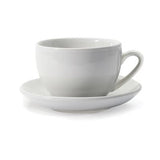 Danesco #18WH - Coffee/Tea Cup with Saucer, 11.5 oz (340mL), white porcelain, dishwasher safe