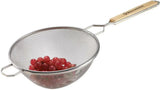 Browne Canada Foodservice 9099 — Strainer, 10-4/5" bowl, 9"L handle, single fine mesh, wood flat-bottom handle, pan hook, reinforced wire rim