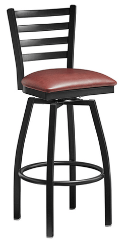 Omcan Canada 47593+69746 - (47593+69746) Bar Height Metal Ladder Back Swivel Chair with Burgundy Color Vinyl Seat