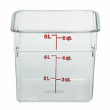 Cambro 6SFSCW135 — CamSquare® Food Container, 6 qt., 8-3/8"L x 8-3/8"W x 7-1/4"H, red graduation, polycarbonate, dishwasher safe