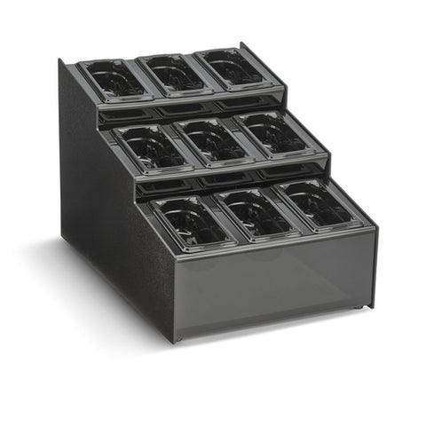 Vollrath CTCPAN9-9 — Countertop Condiment Organizer, 15-1/2"W x 22"D x 14-5/8"H, accommodates (9) 1/9 size plastic pans (9 black pans include