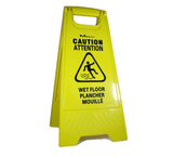 Magnum MAG45100 — Warning Sign, "Caution Wet Floor", 2-sided, A-shape, multi-lingual (English/Spanish/French), yellow
