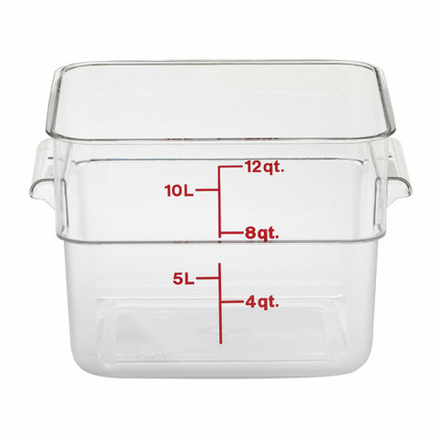 Cambro 12SFSCW135 — CamSquare® Food Container, 12 qt., 11-1/4"L x 12-1/4"W x 8-5/16"H, with handles, red graduation, polycarbonate