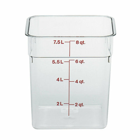 Cambro 8SFSCW135 — CamSquare® Food Container, 8 qt., 8-3/8"L x 8-3/8"W x 9-1/8"H, red graduation, polycarbonate, dishwasher safe